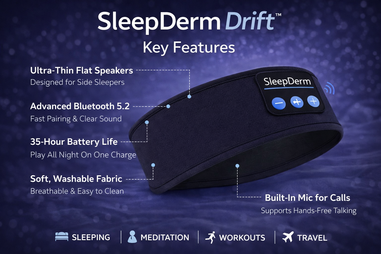 SleepDerm Drift AuraBand Bluetooth Headband
